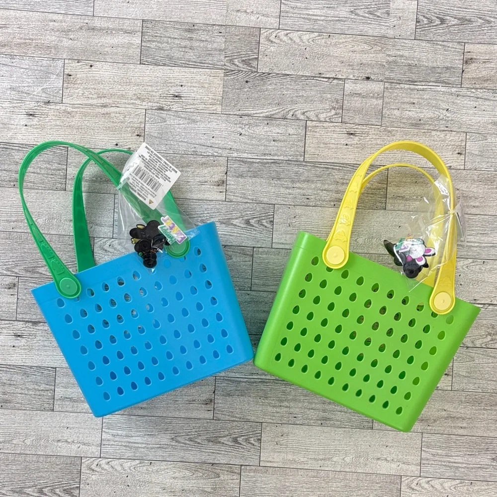VIRAL EASTER MINI BOGG TOTE BASKETS BLUE, GREEN W/ CHARMS - Picture 1 of 1
